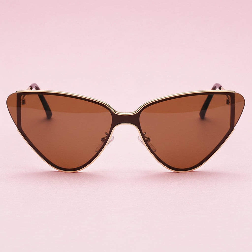 Cat-eye sunglasses with brown lenses on a white background