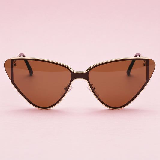 Cat-eye sunglasses with brown lenses on a white background