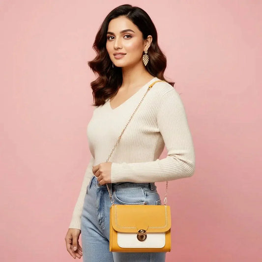 Trendy Diagonal Lock Chain Shoulder Bag – Stylish Women’s Fashion Handbag