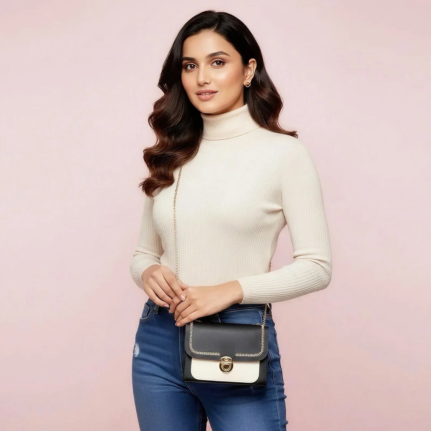 Trendy Diagonal Lock Chain Shoulder Bag – Stylish Women’s Fashion Handbag