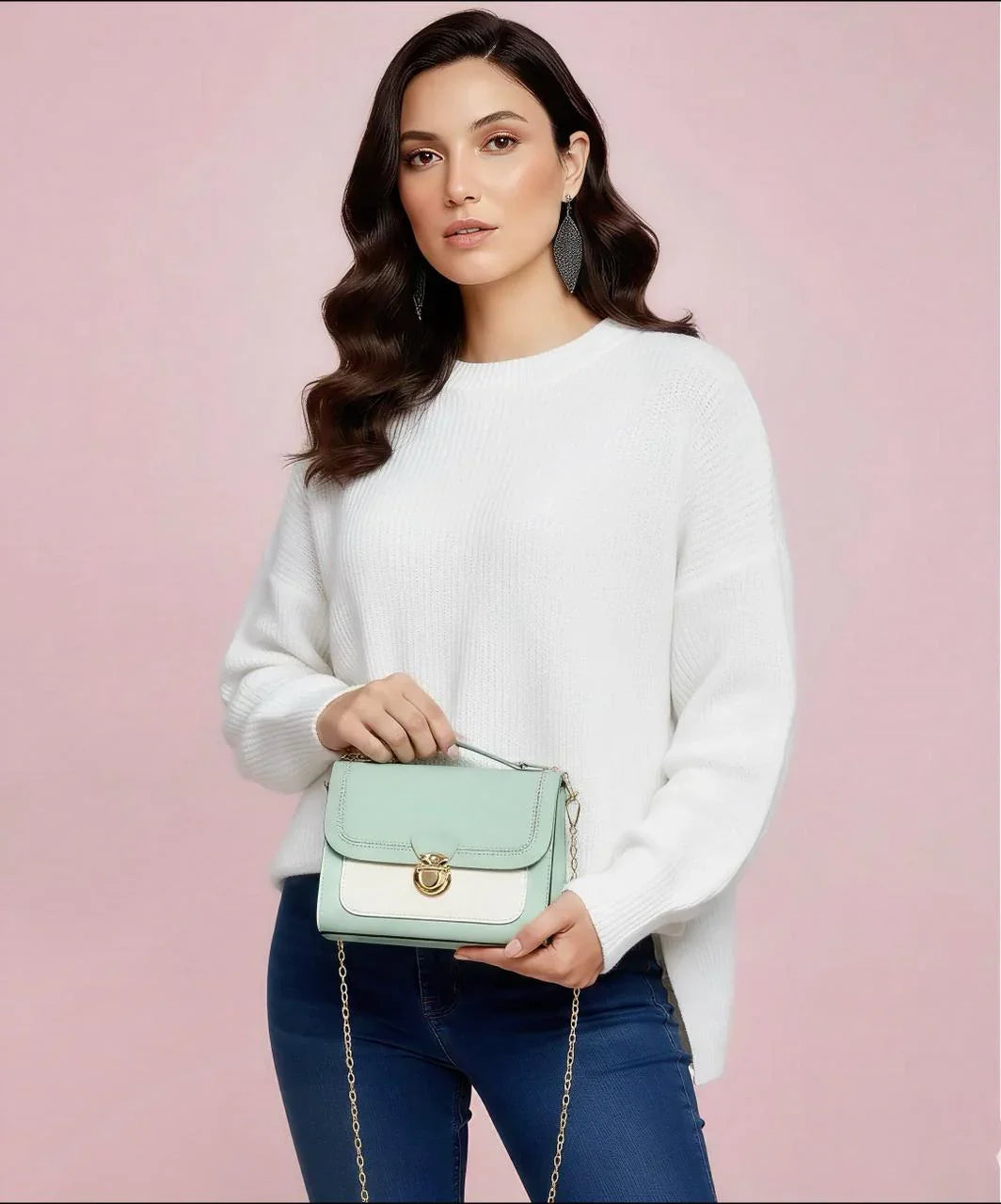 Trendy Diagonal Lock Chain Shoulder Bag – Stylish Women’s Fashion Handbag