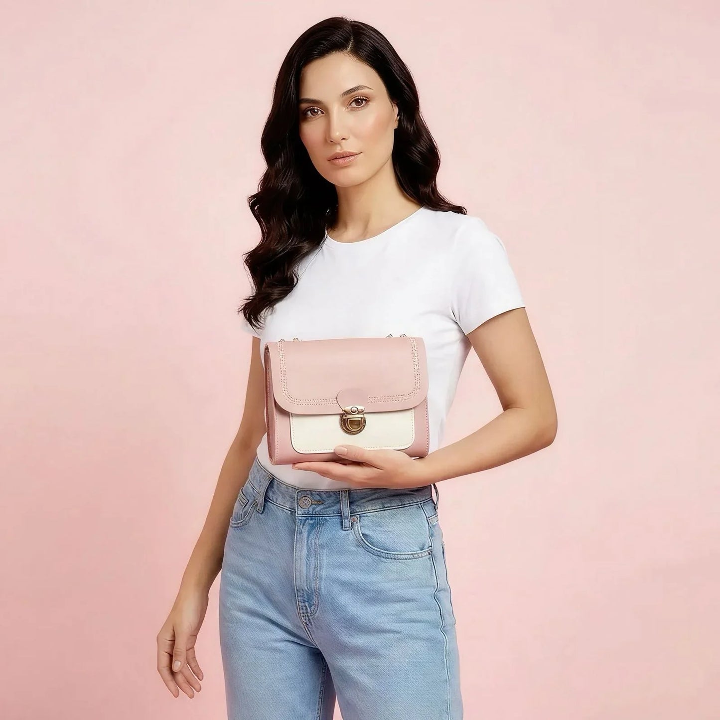 Trendy Diagonal Lock Chain Shoulder Bag – Stylish Women’s Fashion Handbag