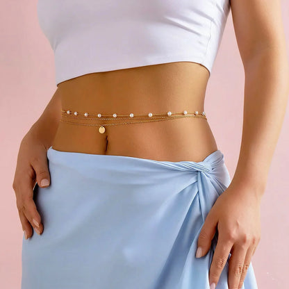 Summer Street Style Belly Chain for Women – Snake Link & Imitation Pearl Waist Jewelry