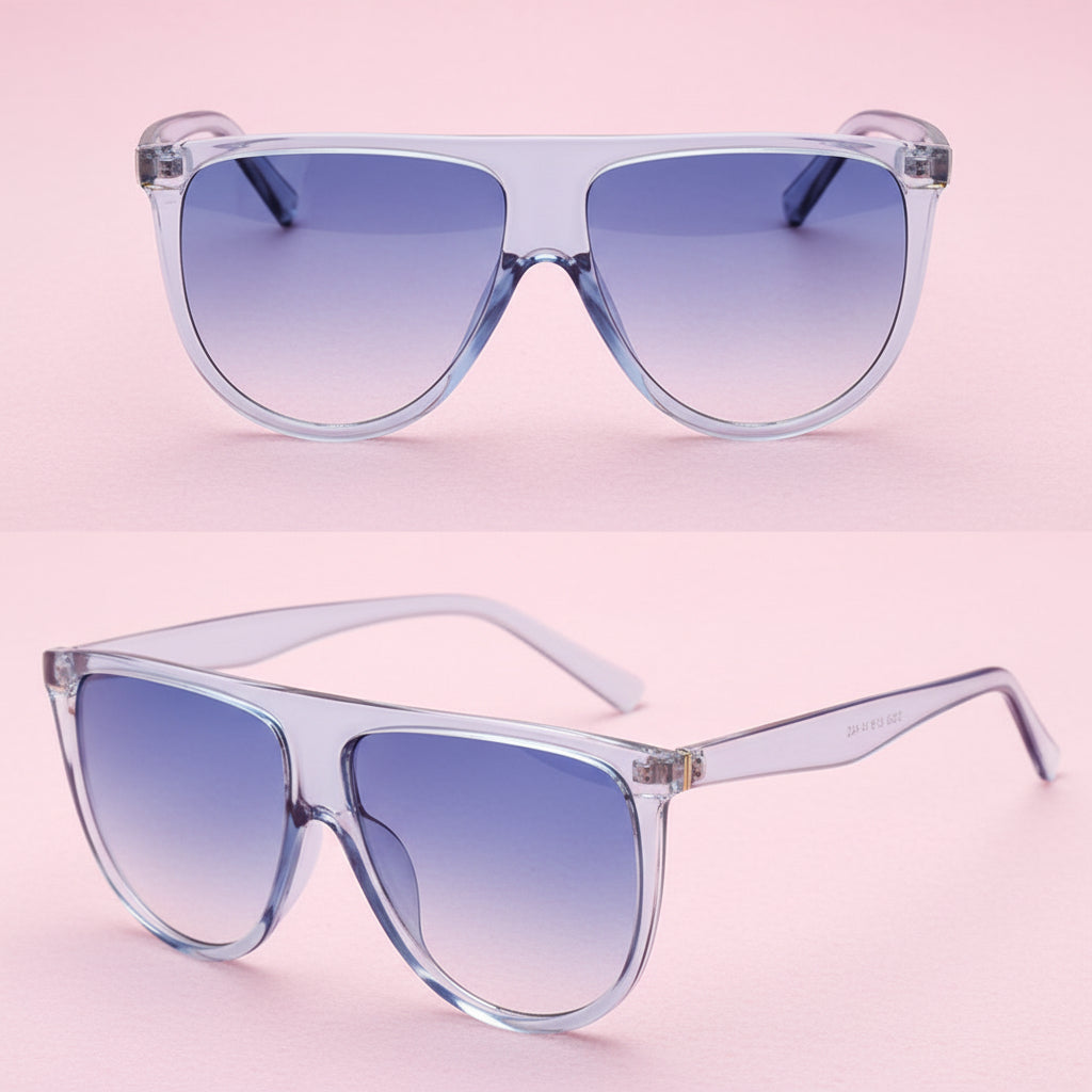 Blue gradient sunglasses with clear frame on a white background