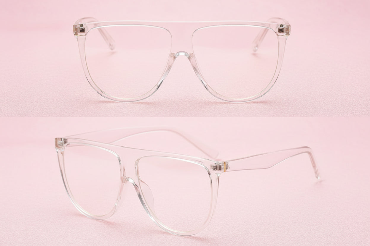 Clear cat-eye glasses on a white background